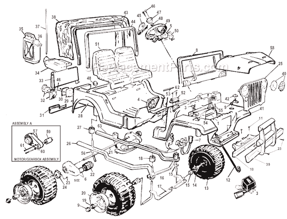 Page A Diagram and Parts List for 78607-9993  Power Wheels Ride-On Cars